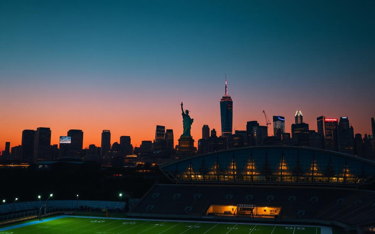 Stadion in den USA mit Skyline – Gastgeberland der Fussball-WM 2026